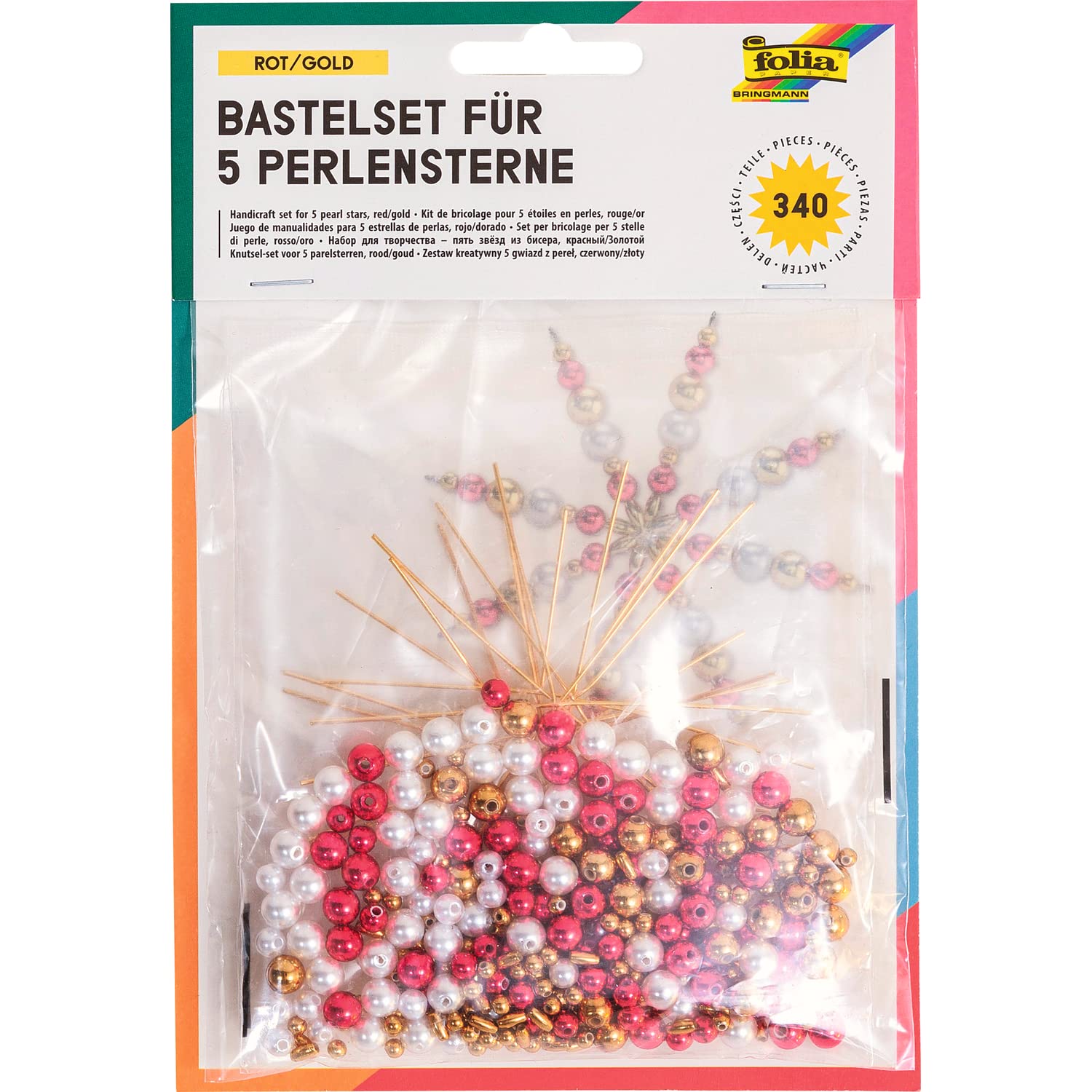 folia Craft Set for 5 Pearl Stars Ideal as Homemade Decoration for Christmas