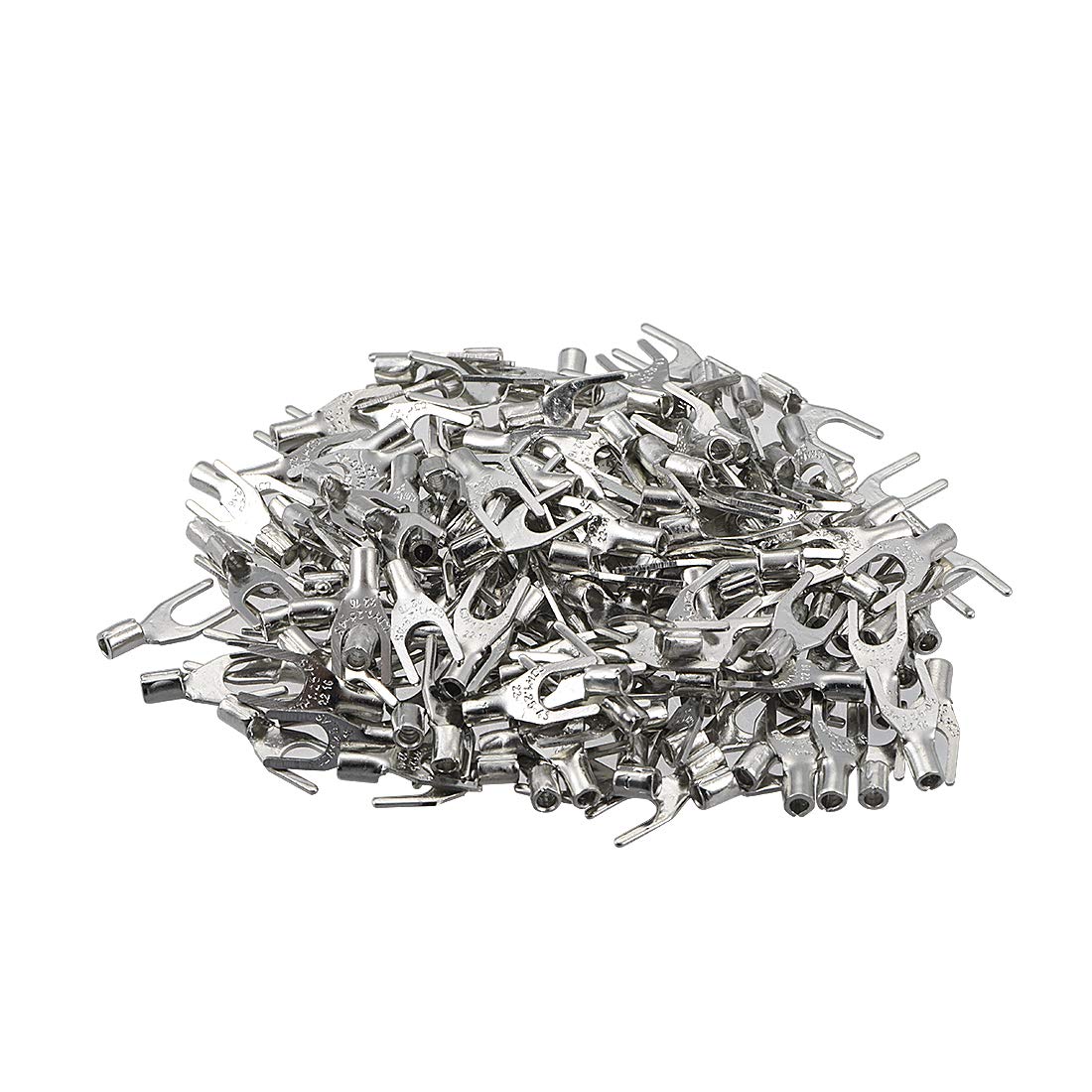 Sourcingmap 200Pcs SNB1.25-4S Non-Insulated U-Type Copper Crimp Terminals AWG22-16 Wire Connector Silver Tone