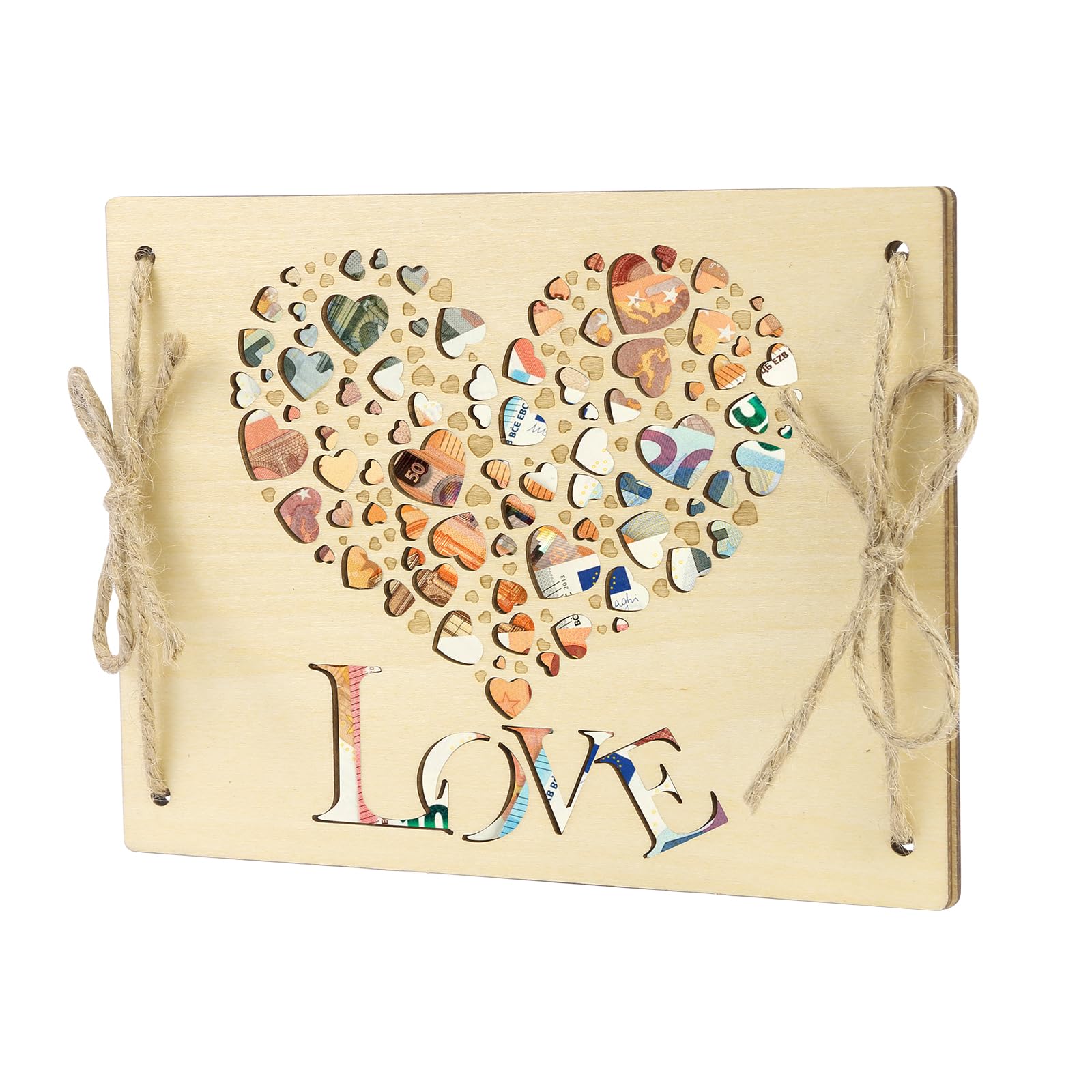 LOVLEY Personalised Wedding Card for Bride & Groom, Wedding Money Wallet, Money Gift Wedding, Wooden Money Card with Envelope (Hearts)