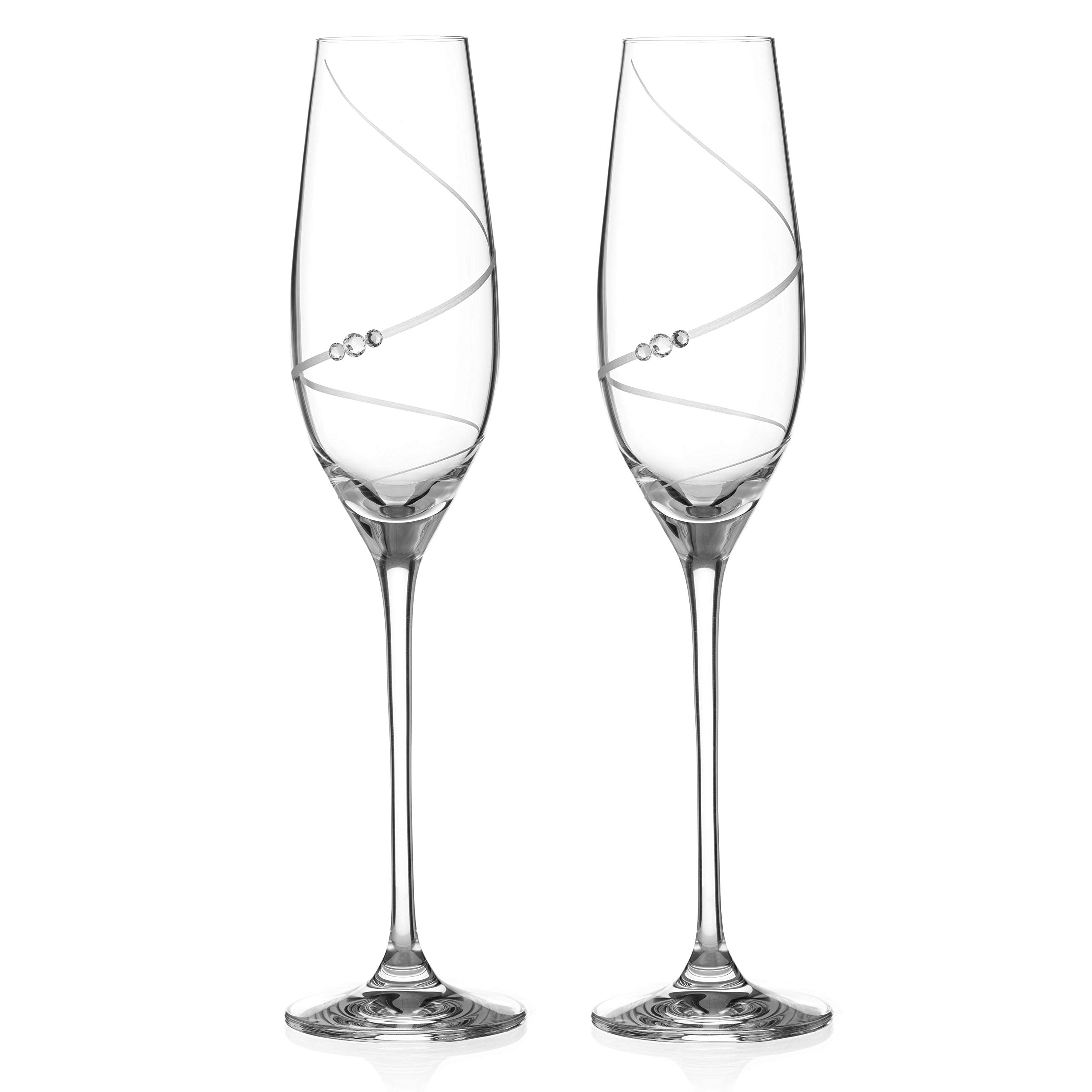 DIAMANTE Pair of Swarovski Crystal Champagne Flutes Prosecco Glasses - ‘Toast Swirl’- Embellished with Swarovski Crystals – Set of 2