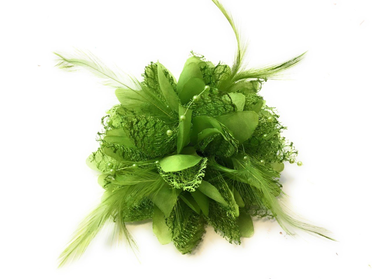 Flower Feather Bead Corsage Hair Clips Fascinator Hairband and Pin (Lime Green)