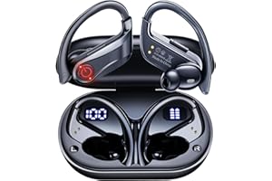VNMN Wireless Earbuds Bluetooth 5.3 Sport Ear Buds Wireless Headphones 120H Playtime, Over-Ear Stereo Bass Ear Phone Built-in Microphone with Earhooks, IPX7 Waterproof, Dual Power Display for Sport Black