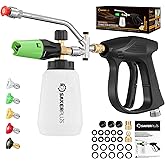 SakerPlus Foam Cannon Dual Connector Accessory,Pressure Washer Gun with Foam Cannon,1/4 Inch Quick Connector with 5 Power Washer Sprayer Nozzles,for Car Washing and Cleaning