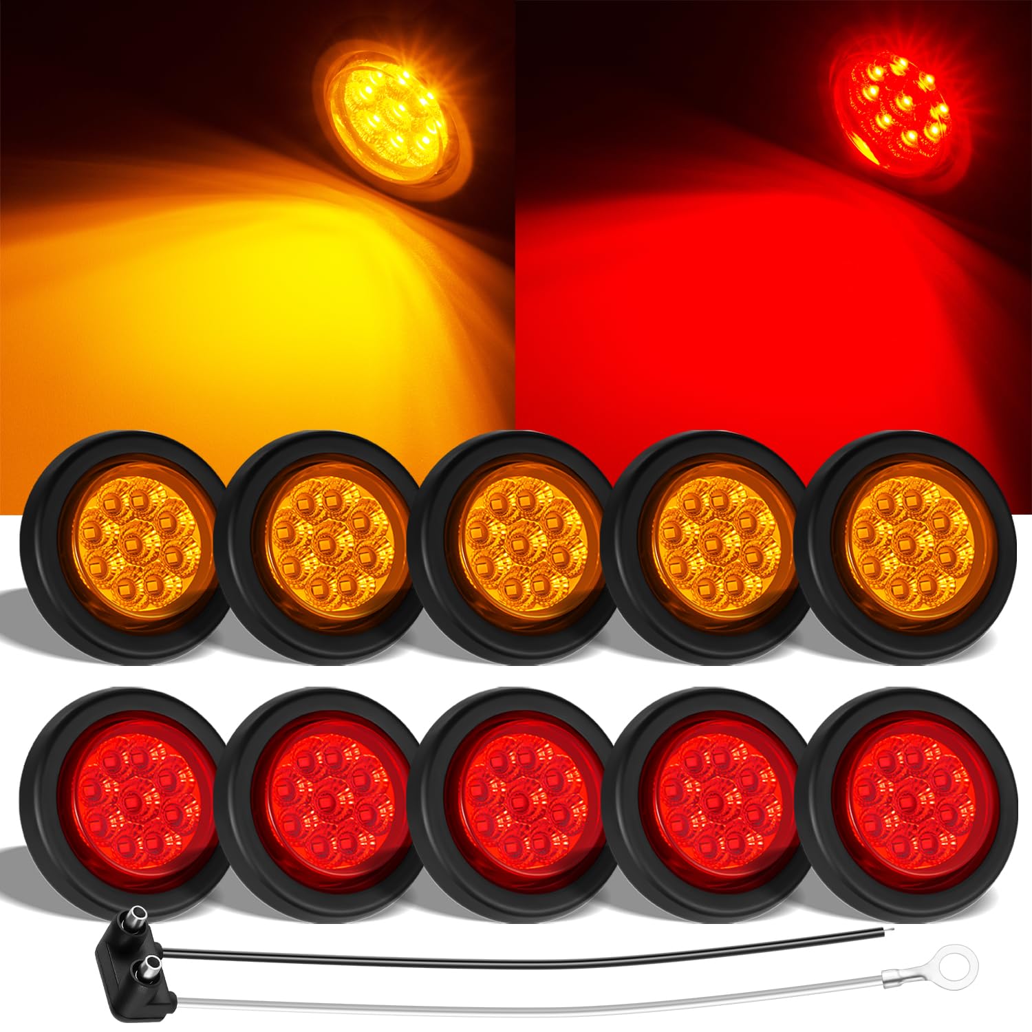Photo 1 of 10 Pack (5 Amber & 5 Red) 2 inch LED Marker light, Grommet Flush Mount, Sealed IP67 Waterproof 2 inch Round LED Side Marker Clearance Lights with Reflective Lens for Trailer Truck RV Boat Camper etc
