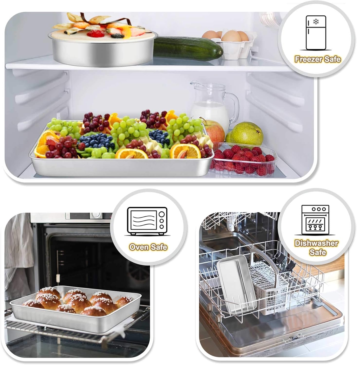 TeamFar Stainless Steel Bakeware Set of 8, Baking Roasting Toaster Oven Pans, Lasagna/Square/Round Cake Pan, Loaf Pan & Muffin Pan, Non-Toxic & Durable, Smooth & Dishwasher Safe: Kitchen & Dining