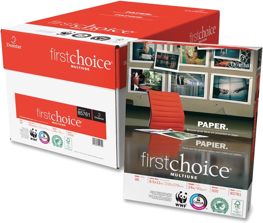 Weyerhaeuser Company First Choice MultiUse Copy/Laser Paper, 98 Brightness, 24 lb, Letter (8.5 x 11), 5000 Sheets (85761)