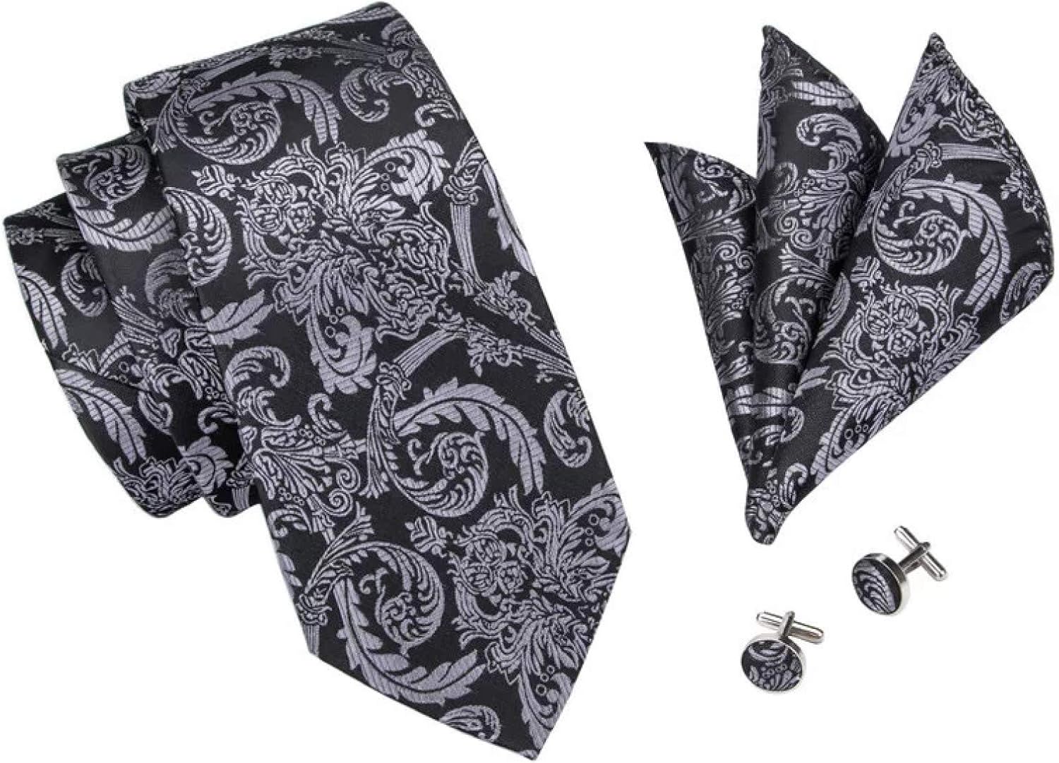 Neckties Set Black Darkgray Tie Hanky Cufflinks Sets Men's
