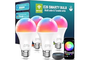 Luckystyle Smart LED Light Bulbs 4 Pack, 9W A19 WiFi Bluetooth Music Sync Color Changing RGBWW Lights Bulb,Work with Alexa, G