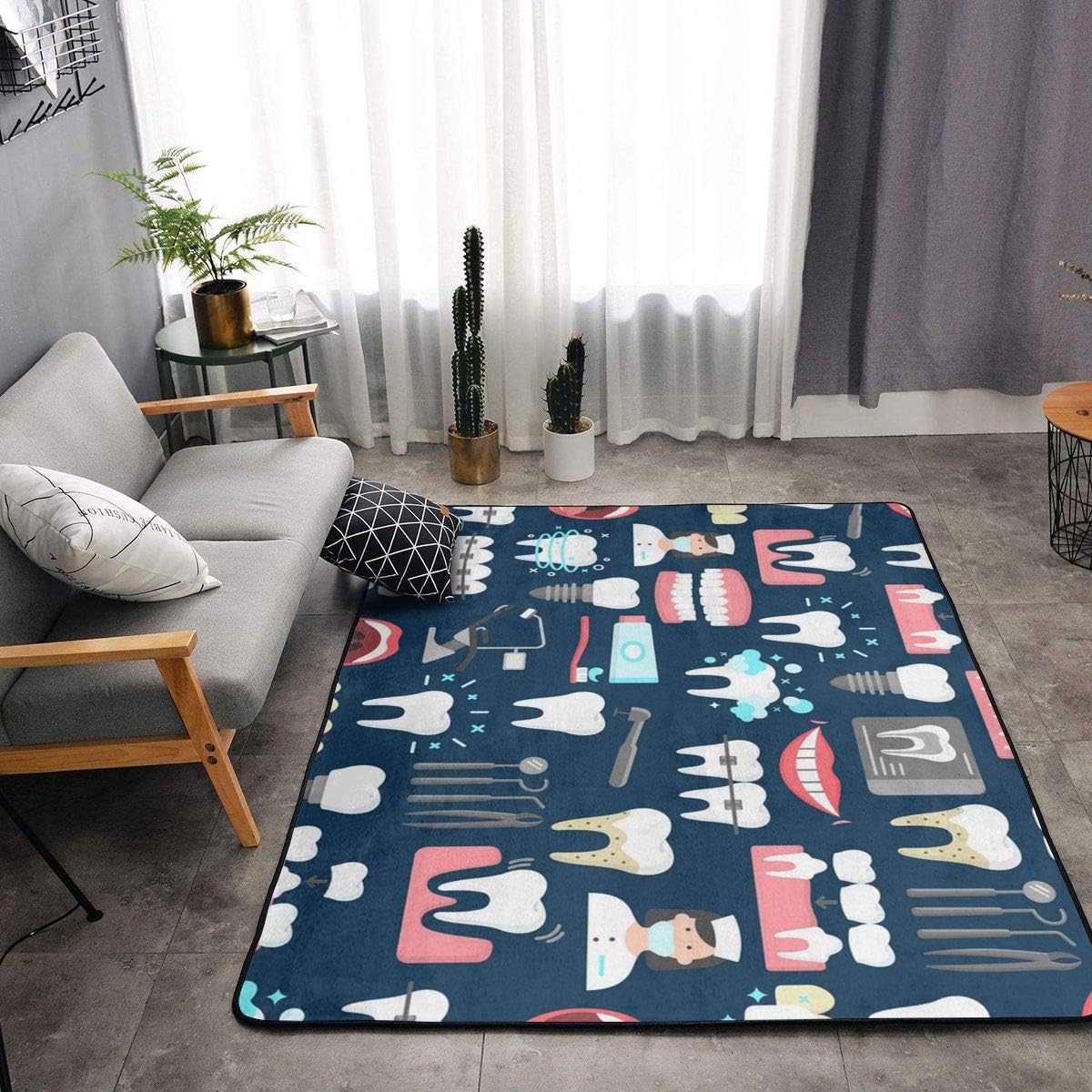 Teeth Dental Seamless Pattern Area Rugs Memory Foam Doormat Floor Mat with Anti-Skid Rubber Backing, Fast Dry Toilet Bath Rug Standing Mat Home Decor Premium Nursery Rugs