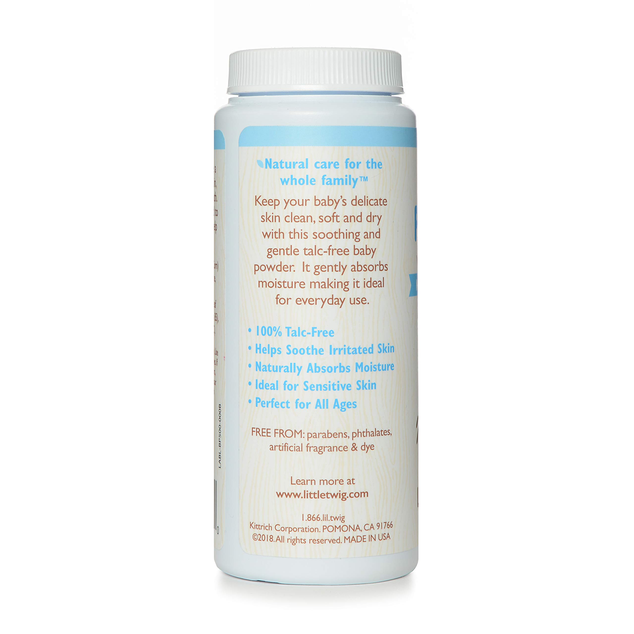 Little Twig Baby Powder, Natural Plant Derived Formula with Cornstarch and Aloe, 100% Talc-Free Powder, Fragrance-Free, 4.5 oz