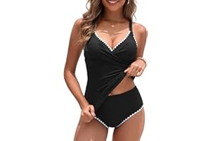 Daci Women's Tankini Swimsuits - Tummy Control Bathing Suits Two Piece Ribbed Twist 2025 Swimwear with High Waisted Bottom