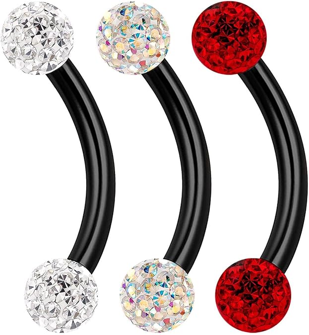 3PCS Stainless Steel Curved Barbell Stud 16 gauge 5/16 8mm 3mm Light