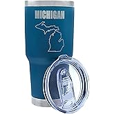 Palm City Products Premium 30 oz Michigan State Engraved Navy Blue Tumbler with Slider Lid - Ideal for Michigan Pride & On-the-Go Enjoyment