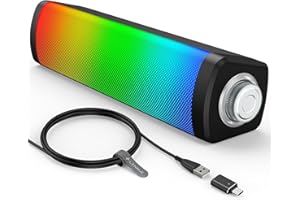LENRUE USB Computer Speakers for Desktop Monitor, Small PC Speakers with Crisp Sound, Knob Control, Touch Colored Lights, Bluetooth/USB C for PC Laptop Tablet Phone