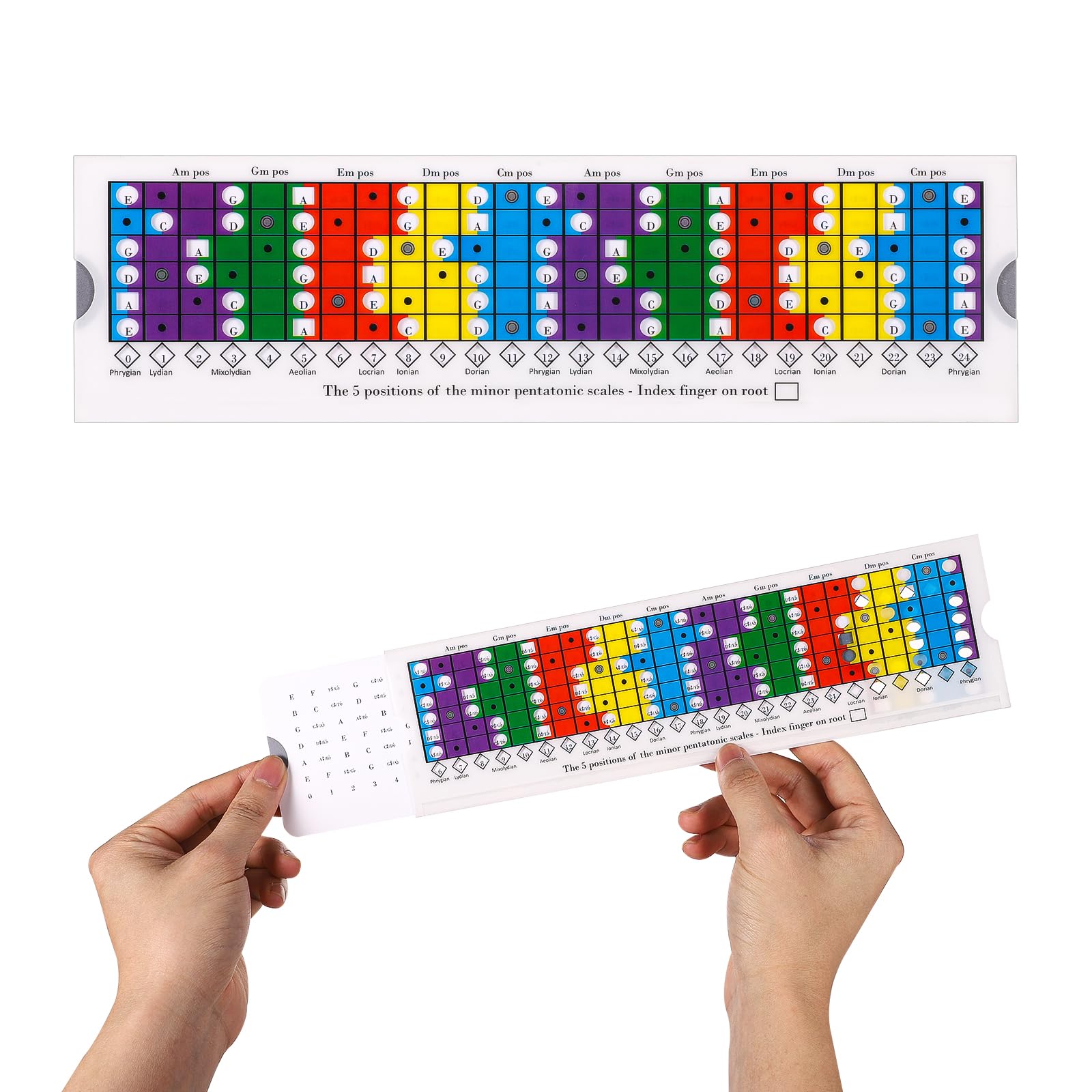 Guitar Scales Sliding Ruler, 11x3.15in Guitar Practice Learning Chord Scales Chart Pentatonic Sliding Ruler Guitar Chord Trainer Tool with Manual Accessories Guitar Gift for Beginners Guitarists