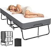 Greenvelly Folding Bed with 5" Memory Foam, Portable Foldable Bed, Portable Roll Away Beds with Memory Foam for Adults, 75"x31" Twin Bed, Rollaway Guest Bed for Home, Dorms, Apartments, Overnight