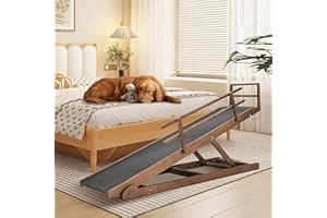 DOCRED Dog Ramp, 5 Level Adjustable Height Folding Pet Ramp for High Bed, Portable Paw Ramps Large Bed Ramp for Medium & Large Old Dogs & Cats - Natural Wood Furniture Quality