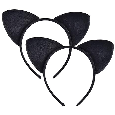 2 Stücke Katzenohren Stirnband Katze Haarbänder Haarschmuck für Mädchen Damen Kostüm Parteien Deko, Schwarz
