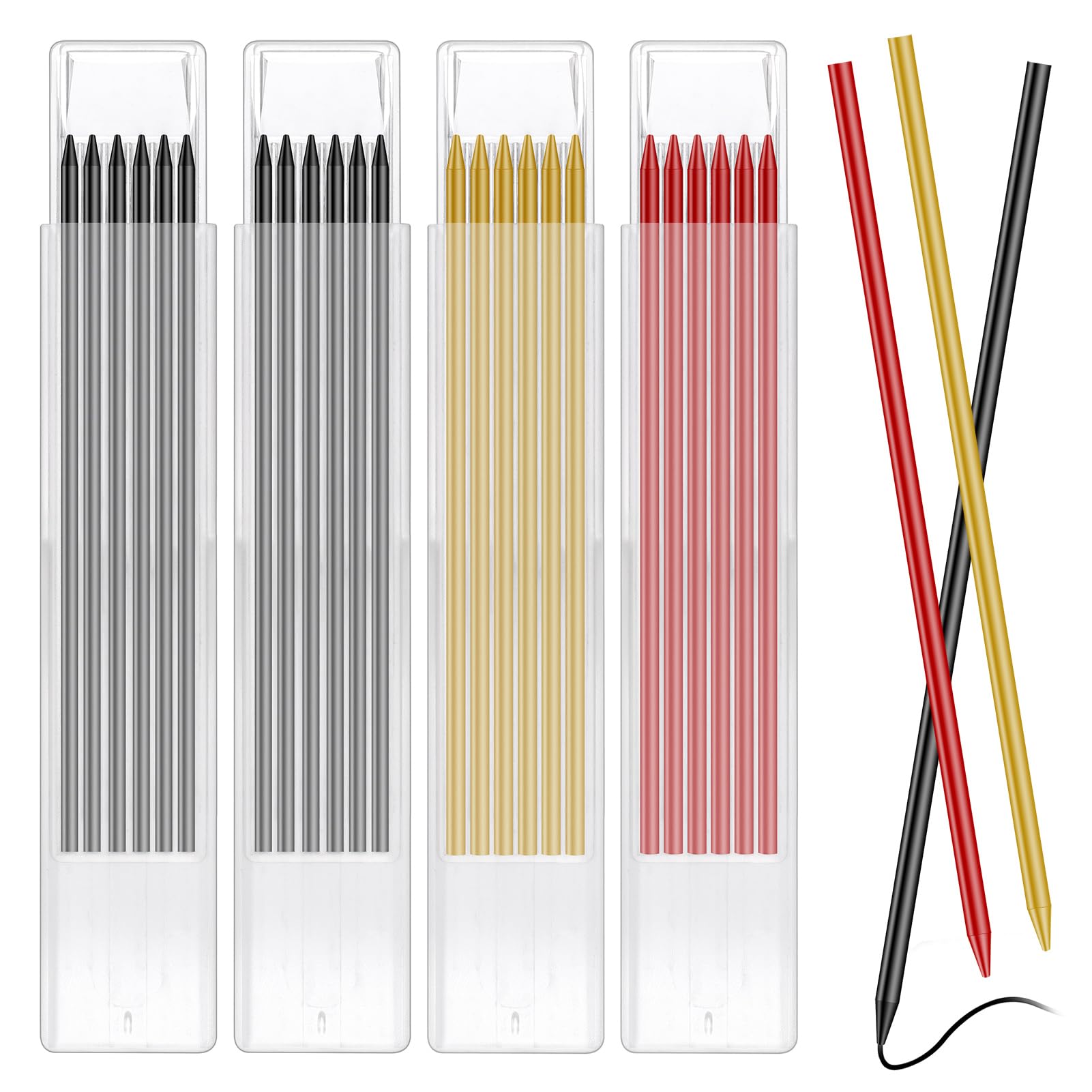 24Pcs Pencil Refills, 2.8mm Pencil Lead Refill Replacement for Tracer/Pica Pencils, Solid Carpenters Deep Hole Marker, Waterproof Pencils Leads Refill for Woodwork Construction Building (3 Color)