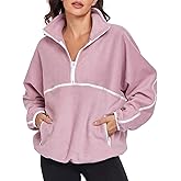 KateModa Women's Half Zip Fuzzy Fleece Pullover Oversized Sherpa Sweatshirt Long Sleeve Soft Sweater Jackets with Pockets