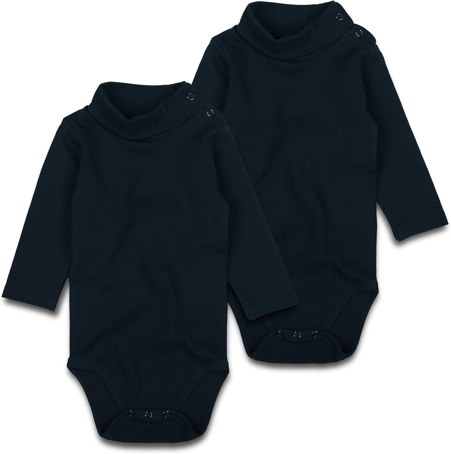DEFAHN Baby Turtleneck Bodysuit Long-Sleeve Boy Girl Solid Black Cotton Onsies 0-24 Months, 2 Pack