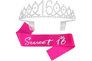 Semato 16th Birthday Crown and Hot Pink Sweet 16 Sash Kit- "Sweet 16" Party Decorations 16th Birthday Party Gifts Birthday Party Supplies for Girls (hot pink)