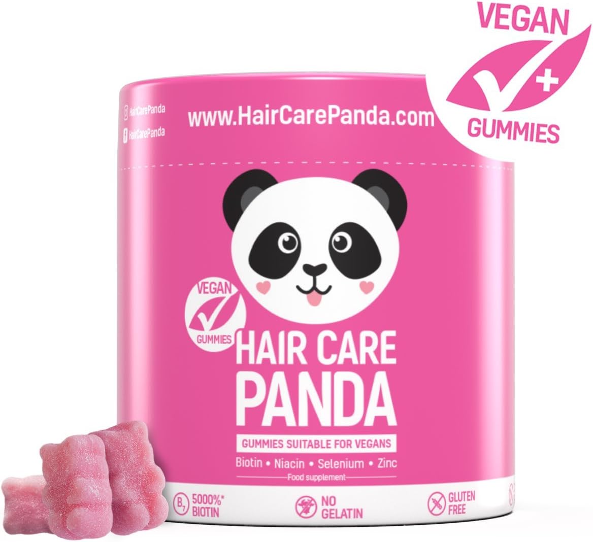 HIAR CARE PANDA hair growth vitamins healthy vegan vegetarian jelly bears for hair loss. Biotin for long strong hair 60 jellys