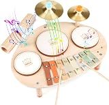 Vanplay Kids Wooden Drum Kit 9 in 1 3 Drums 2 Cymbals Xylophone Sticks