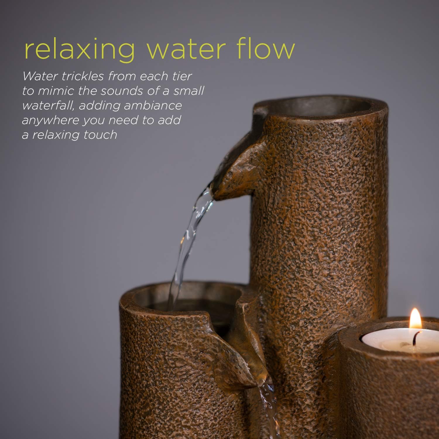 Alpine Corporation WCT202 Tiered Column Tabletop Fountain w/ 3 Candles, 11 Inch Tall, Brown : Tabletop Garden Fountains : Garden & Outdoor