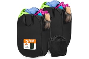 HOUSE AGAIN Upgraded Oxford Pop-up Laundry Hamper 2 Pack, 70L(18.5 Gal) Laundry Basket with Durable Handles Solid Bottom High Carbon Steel Frame and Side Pocket, Easy to Open and Fold Flat for Storage
