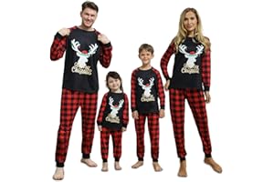 Family Christmas Pajamas Set-Plaid Black Matching Family Pajamas Plus Size Cotton Xmas Pjs for Women/Men/Kid/Baby