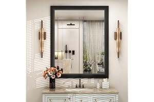 SMIROR Matte Black Bathroom Mirror for Over Sink 36x 30 inch, Metal Thick Frame Rectangle Vanity Mirror for Wall, Anti-Rust, Horizontally or Vertically Mounted