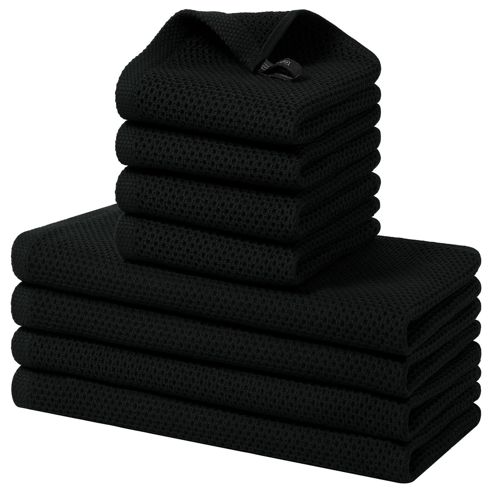 Photo 1 of Homaxy 100% Cotton Kitchen Towels and Dishcloths Set, 12 x 12 Inches and 13 x 28 Inches, Set of 8 Bulk Kitchen Towels Set, Ultra Soft Absorbent Dish Cloths for Washing Dishes, Black