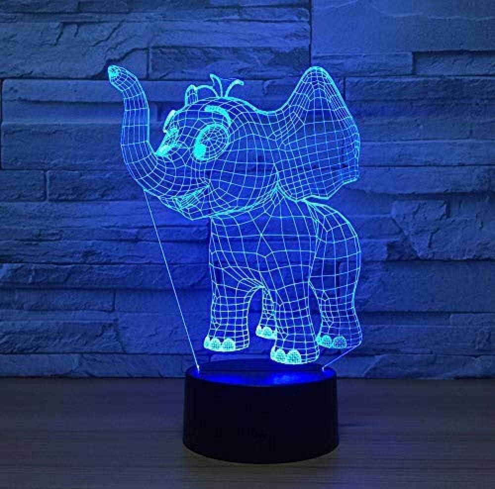 Lindo elefante pequeño 7 colores lámpara LED visual 3D luces de noche