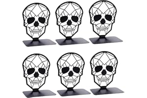 RONGJI JEWELRY Metal Skull Design Black Bookend, 3Pair Non Skid Metal Heavy Duty Bookend for Heavy Books, Book Divider Decorative Holder, Abstract Art Design Book Stopper Supports for Office, Home