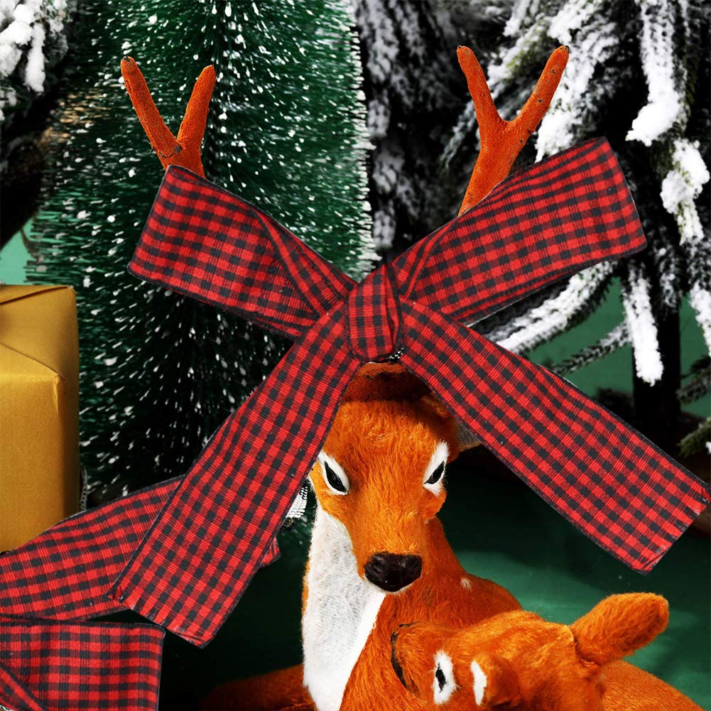 Buffalo Plaid Ribbon Decoration-25 Yards ×1 Inch Black Red Plaid Ribbon, Decorate Your House,Christmas Wreaths,Staircase and DIY Any Kind of Style You Like