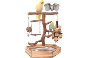 LIMIO Natural Grape Wood Bird Parakeet Playground - Perch Stand for Parakeets, Cockatiels, and Small Birds Toys