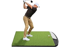 PONSONBAY Integrated Golf Hitting Mat with Curved Ball Tray 5x4ft 6x4ft 26mm 31mm Thickening Golf Practice Mats Indoor & Outdoor, Durable Golf Turf Matt with 3 Tees for Hitting Chipping Striking, Swinging