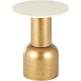 Deco 79 Metal Side End Accent Table Pedestal End Table with Cream Marble Tabletop, Side Table 16" x 16" x 20", Gold