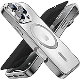 Misscase for iPhone 16 Pro Max Case with Privacy Screen Protectors,[Camera Lens Protector] Clear Magnetic Luxury Plating Case Compatible with MagSafe Elegant Anti-Scratch Case Cover Silver