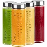 poweco Glass Juice Bottles 4 Pack 20 oz - Wide Mouth Glass Water Bottles with Lids - for Juicing, Protein, Smoothie, Milk, Reusable, BPA Free, Stainless Steel Lids, Blender, Shaker Bottle (600ml)