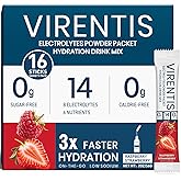 VIRENTIS 16 Sticks Electrolytes Powder Packets Sugar Free Hydration Packets, Liquid Daily IV Electrolyte Drink Mix for Rehydration with 8 Electrolytes & 6 Vitamins, 0 Calorie, Low Sodium