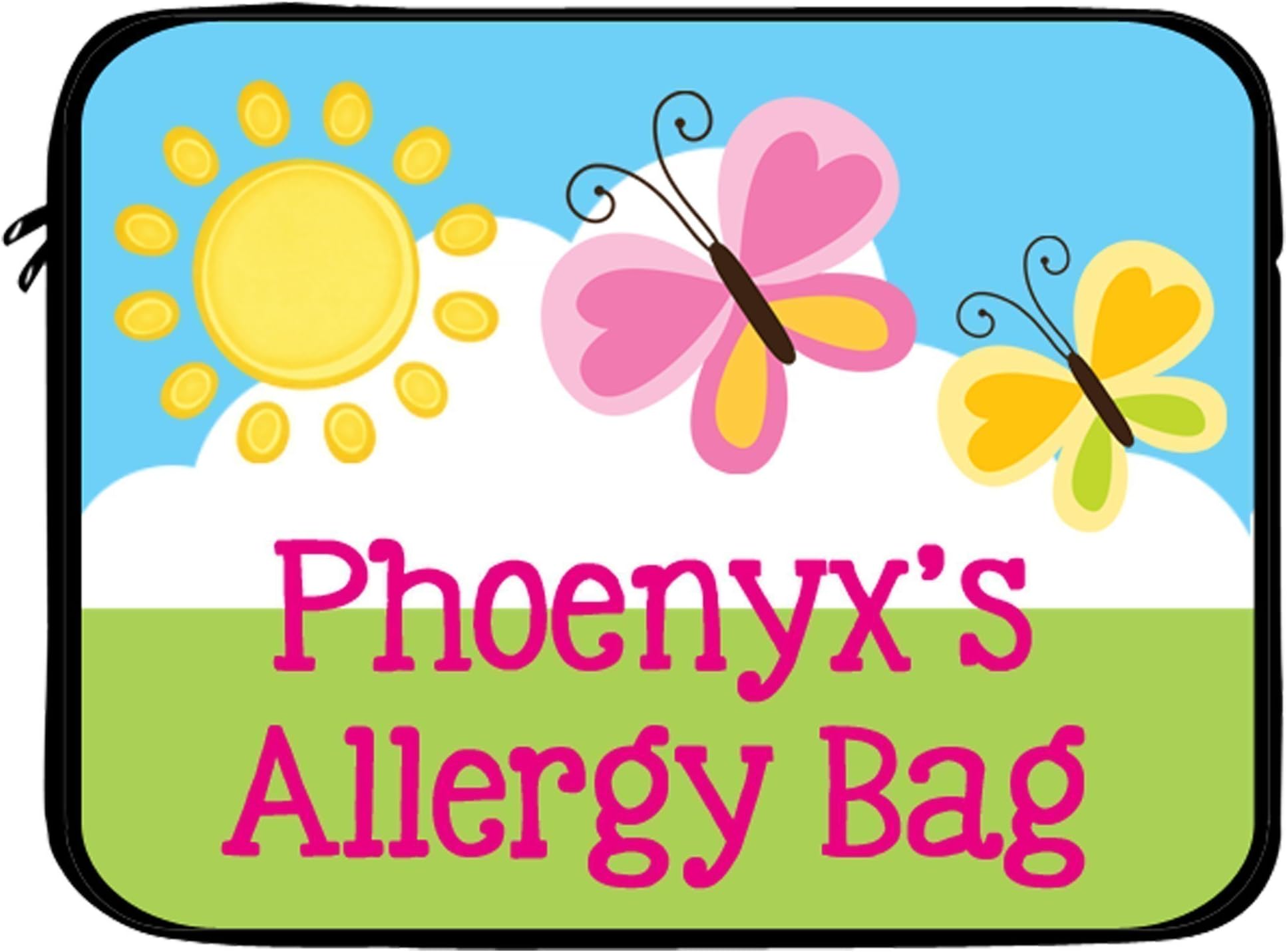 Personalized Allergy Bag for EpiPen, Auvi Q, Chamber Holder, Customizable and Handmade in the USA, Epi Pen Allergy Case, School, Waterproof - Butterfly - Medical Alert Bag - First Aid Kit