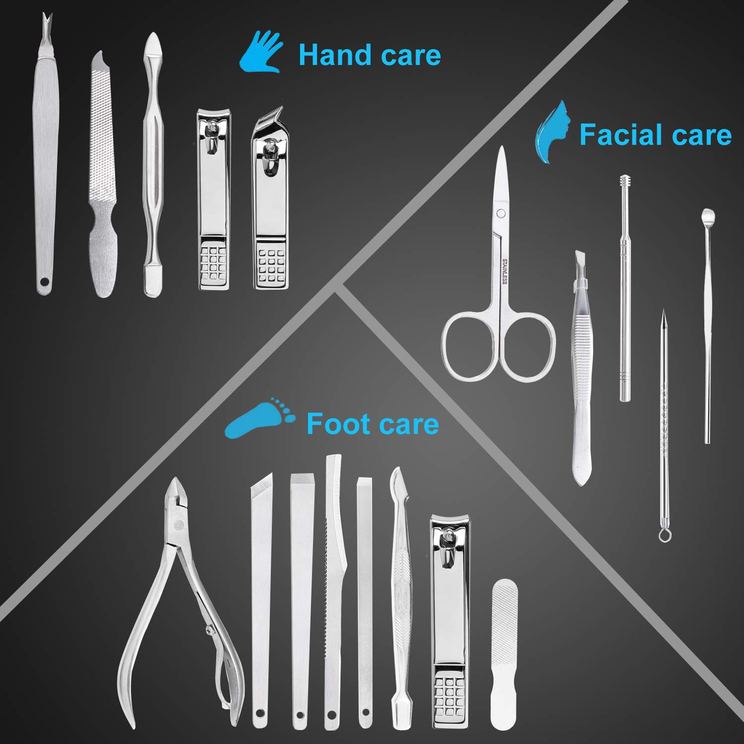 Manicure Set Nail Clippers Pedicure Kit -18 Pieces Stainless Steel Manicure Kit, Professional Grooming Kits, Nail Care Tools with Luxurious Travel Case : Beauty