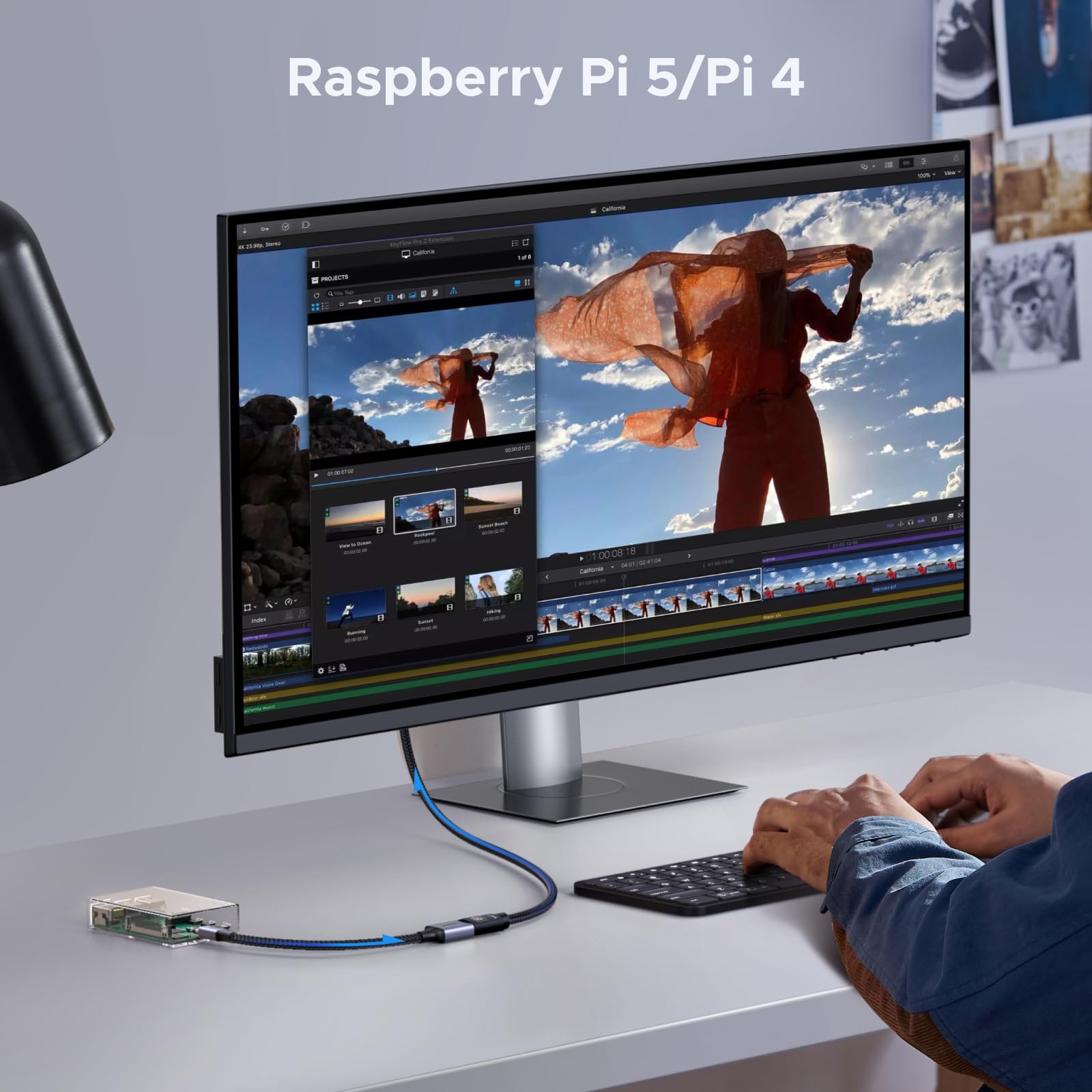 UGREEN 8K Micro HDMI auf HDMI 2.1 Adapter 8K@60Hz 4K/2K/1080P@240Hz Bidirektionale Kabel eARC/ARC HDR VRR ALLM Atmos HDCP 48Gbps Kompatibel mit Raspberry Pi 5 Kamera Laptop Xbox Series X PS5 (25cm) 4