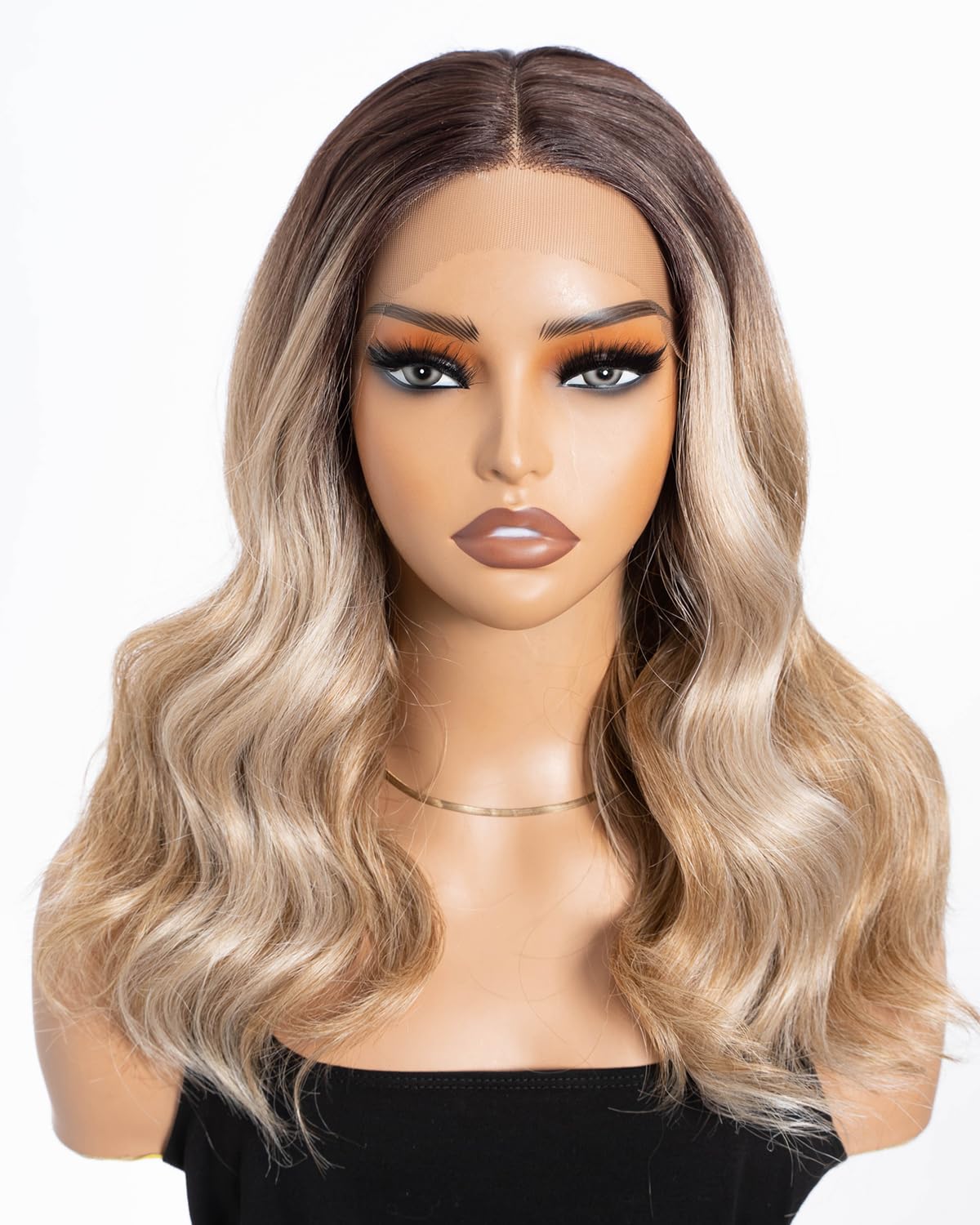 Style Icon Wigs Short Blonde Lace Front Loose Curly Wave 17 Inches Synthetic Wigs For Women Heat Resistant Fibre (TTHL6/23B/APRIC)