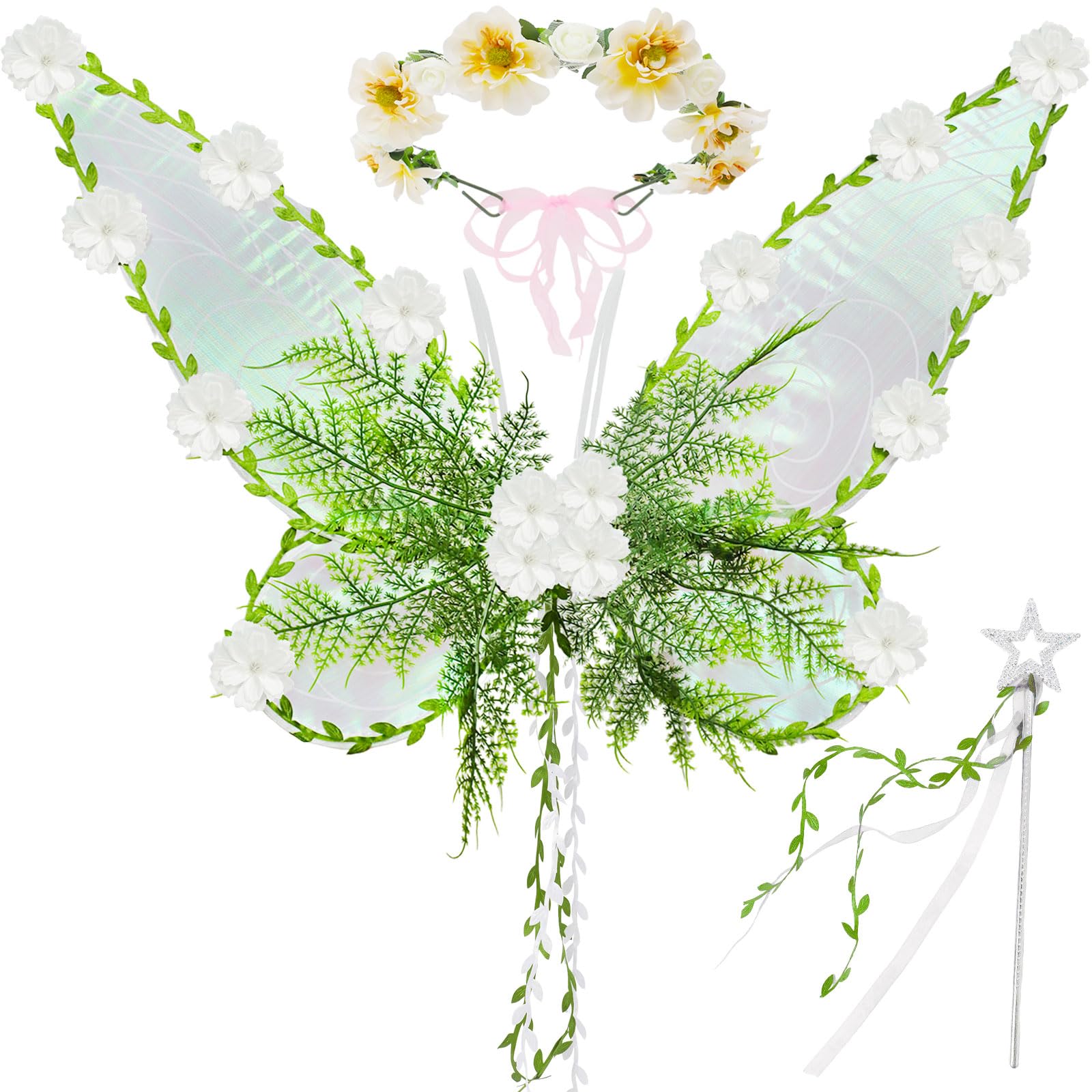 Tanganan Fairy Wings for Adult Women, Adults Butterfly Wings for Girls Women Halloween Christmas Costume Sparkle Angel Wings Dress Up Party Favor (white)