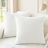 CaliTime Throw Pillow Covers Decorative 18 X 18 Inches Pack of 2 Cozy Chenille Cushion Cases for Couch Sofa Bed Living Room Home True White