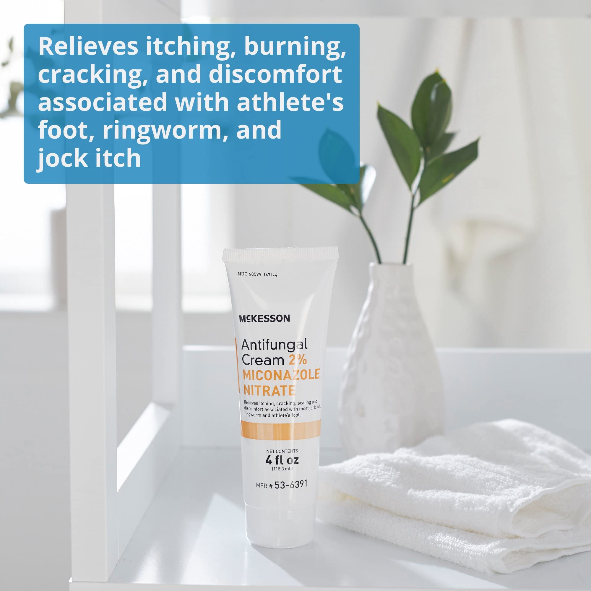 McKesson Antifungal Cream, 2% Miconazole Nitrate - Relieves Itching, Burning, Cracking from Jock Itch, Ringworm and Athlete Foot - 4 oz., 1 Count