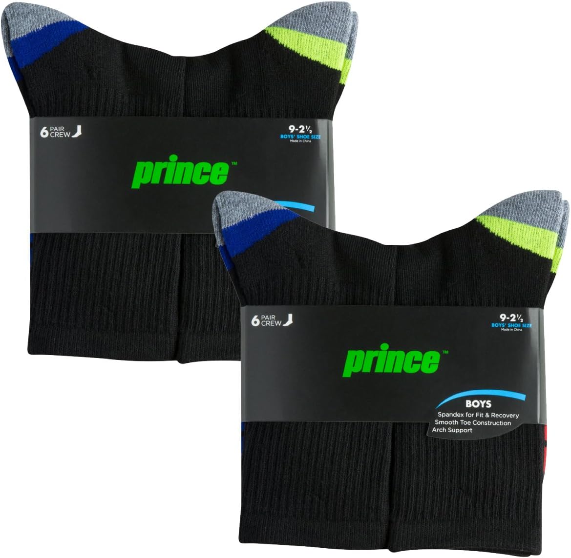 Prince Boys' Crew Length Athletic Socks with Cushion for Active Kids: Clothing